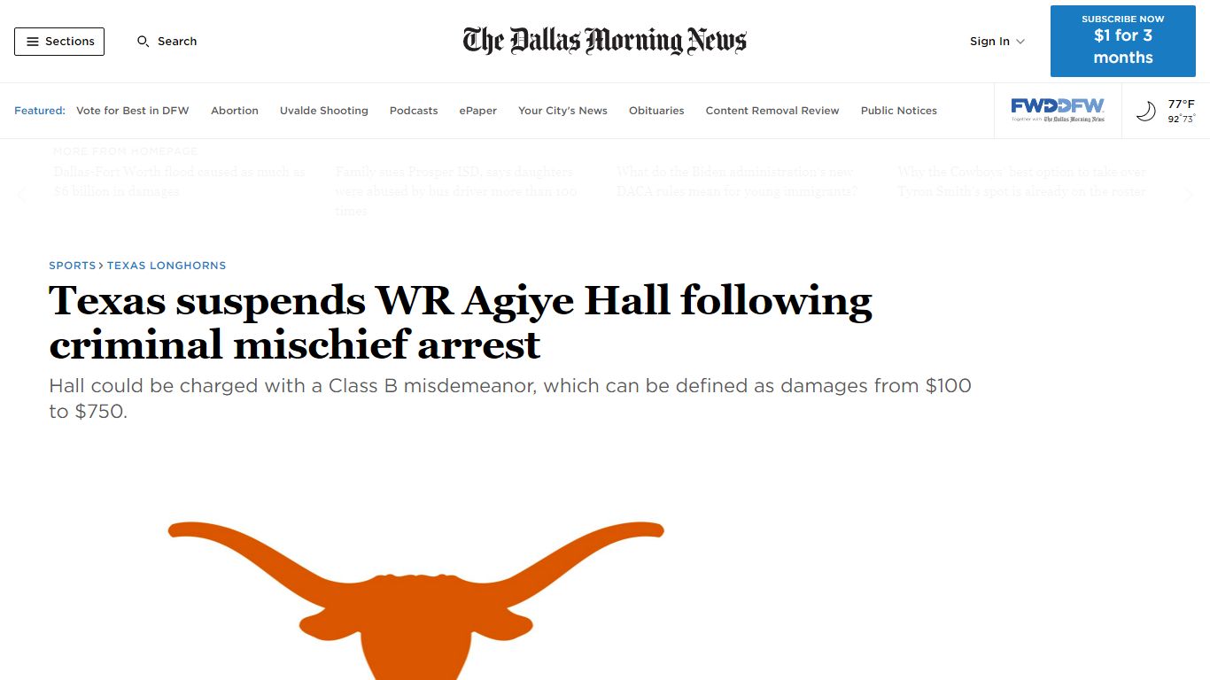 Texas suspends WR Agiye Hall following criminal mischief arrest